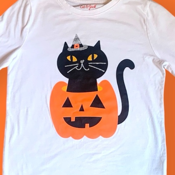 Halloween Pumpkin Cat T-Shirt - Picture 1 of 3
